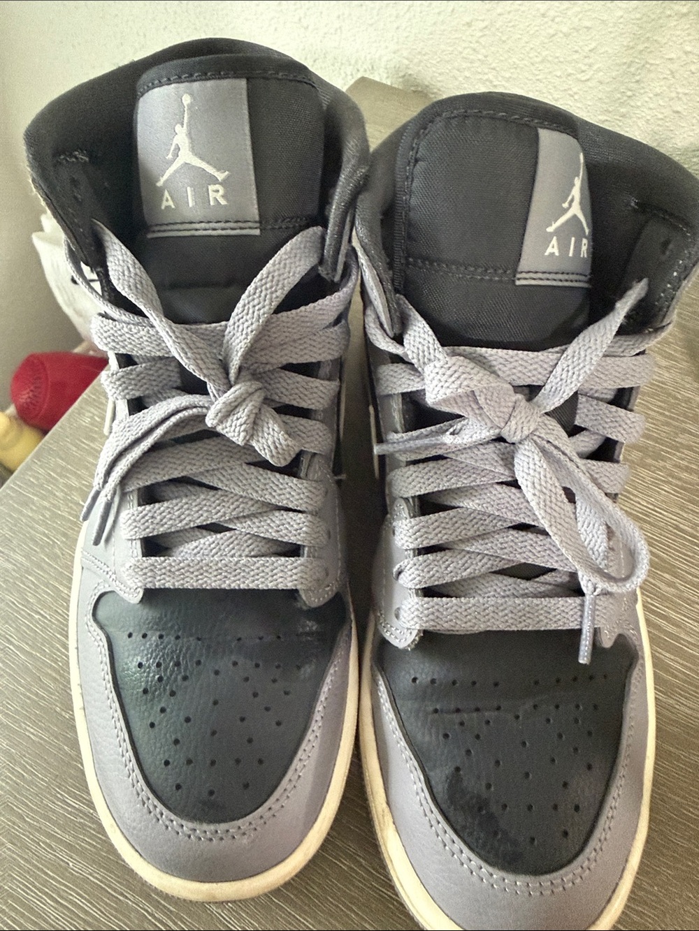 Jordan Gray and Black Mid-Top Sneakers with White Sole - Picture 3 of 5